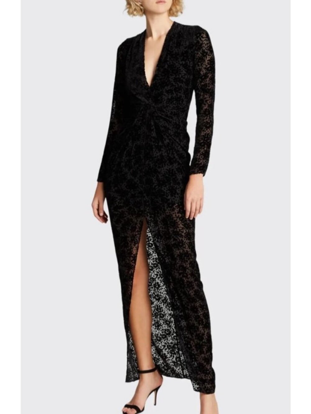 NWT Veronica Beard Ruthie Front Twist Velvet Mesh Dress in Black